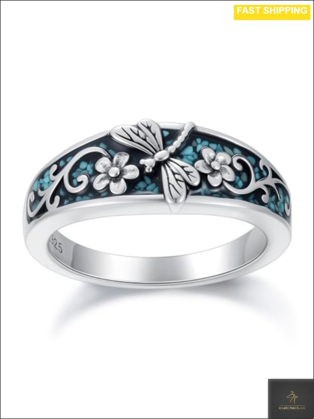 925 Sterling Silver Turquoise Dragonfly Ring Handcrafted Comfort Fit